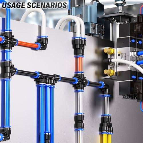 TAILONZ PNEUMATIC 1/8 Inch od Push to Connect Fittings Pneumatic Fittings Kit 10 Spliters+10 Elbows+10 tee+10 Straight (40 pcs) - color: Blue, size: 1/8"OD/40PCS