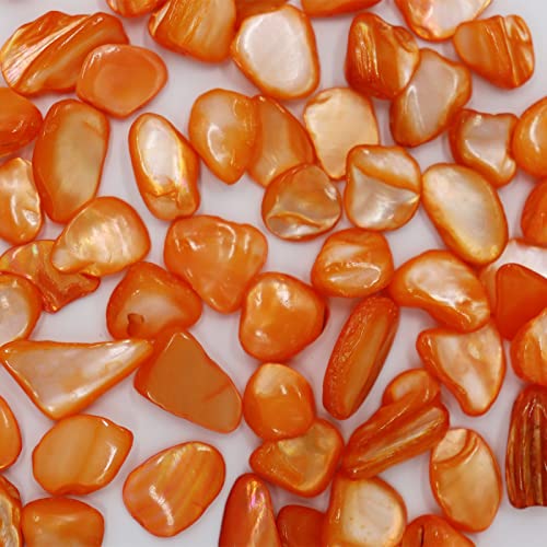 MOP Small Mini Colorful Orange Mother of Pearl Shells | Natural Seashell Fragments for Crafts, Vase Filler and Wedding Decor, 32 oz (2 lb) - color: Orange