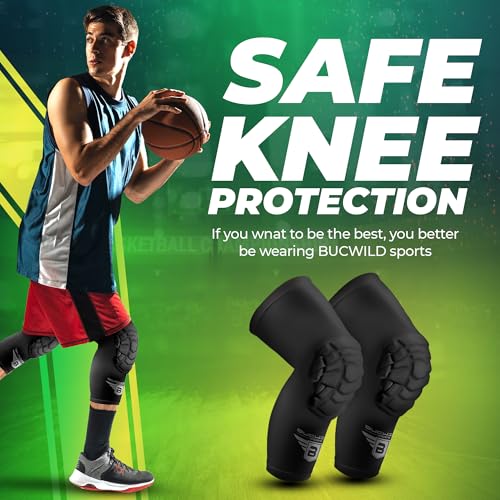 Bucwild Sports Pro Compression Padded Knee Sleeves Knee Pads Youth & Adult Basketball Football Wrestling Volleyball 1 Pair - color: Black, size: Adult XL