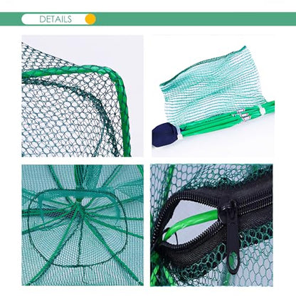 Foldable Bait Trap Fishing Net - Hand Cast Cage for Catching Fish Shrimp Crab Crawfish - color: Green, size: 12 Entrances