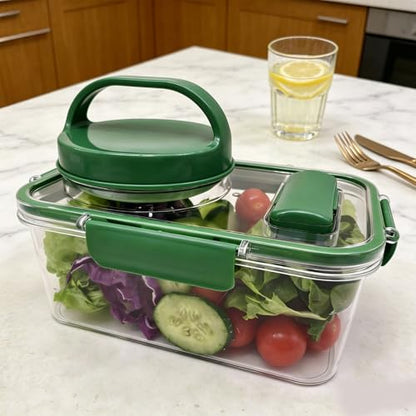 Salad Jar, Portable Salad Container with Leakproof 4 Sauce Cups and Utensil Storage for Lunch Picnic Family Gatherings (Rectangle)