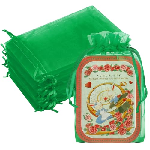 50PCS Organza Bags 6x9 Green Large Mesh Gift Bags Drawstring Pouches for Goodie Candy Jewelry Sachet Treats Favors Wedding Birthday Halloween Party Favors, Mini Gifts Wrapping - color: Christmas Green