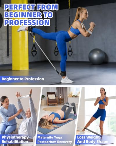 Resistance Bands Set – Resistance Band and Adjustable Ankle Exercise Bands with Cuffs Great Equipment for Training, Working Out, Yoga,Home Gym with Training Guidance & Carry Bag,Set of 8 - color: Black