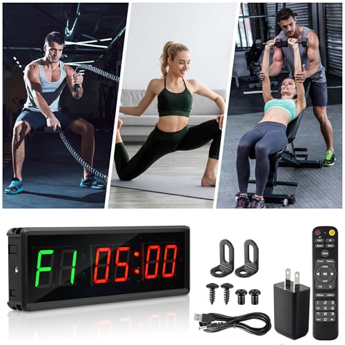 Upgraded Gym Timer Clock for Tabata/FBG/EMOM - Large Digital Interval Workout for Fitness Enthusiast, Count Down & Up | Stopwatch | Workout Clock for Home Gym/Yoga/Boxing/Garage Fitness Times