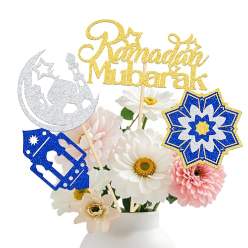 Hajj Mubarak Party Decorations 12PCS Ramadan Mubarak Centerpiece Sticks Muslim Islam Celebration Eid Party Decor Sign Gold Glitter