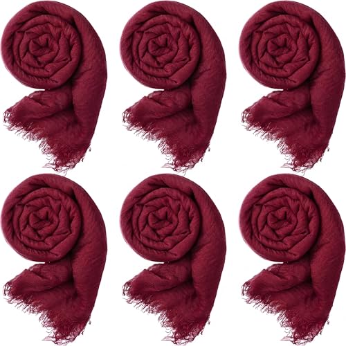 Geyoga 6 Pcs Women Cotton Scarf Crinkle Hijab Wrap - color: Dark Red