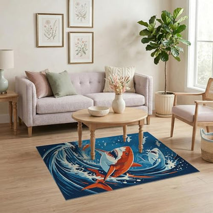 4'x6' Washable Graphic Wave Accent Rug, Navy Blue Non-Shedding Small Carpet Pet Friendly & Non-Slip for Playroom, Bedroom, Reading Nook | Ref:2070038 - color: Blue/Pattern 15, size: 4' x 6' (Rectangular)