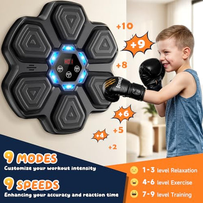 Music Boxing Machine, Interactive Punching Trainer with Boxing Gloves, Large Size Wall Mounted Electronic Boxing Target for Adult Kids, 9 Modes & 9 Speeds - color: Black-S