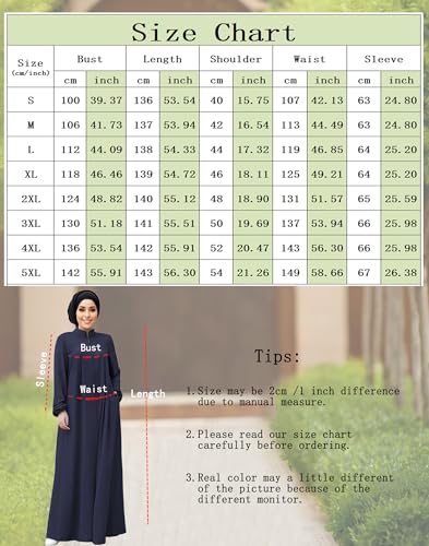 Womens Muslim Abaya Dress Front Zipper 2 Pockets Long Sleeve Prayer Islamic Clothes with Hijab Cap - color: Blue, size: Medium