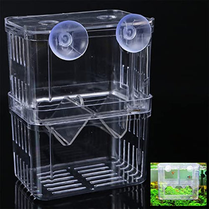 Clear Double Layer Fish Breeding Isolation Box for Aquarium, Small Fry Hatchery Incubator with Suction Cups, Protects Newborn Fish