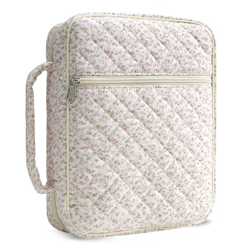 WOBAGMEN Bible Cover Case for Women,Large Bible Tote Bags Organizer Quilted Carrying Case for Girls,Bible Study Supplies Accessories Christian Gifts for Women (Pink Floral, M) - color: Pink Floral, size: M
