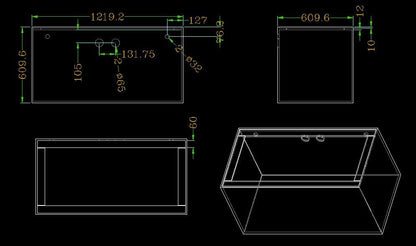 120-3GO Gallon Starfire Aquarium w/Center Overflow 48x24x24 H 12mm Ghost Overflow - size: 120-3GO Gal 48x24x24"