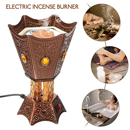Bakhoor Electric Incense Burner Middle Eastern Style Tabletop Electric Censer Censer Metal Incense Burner for Home Office Yoga Spa Decor Copper (US Plug)