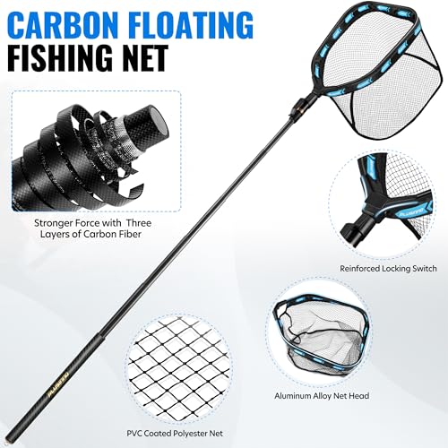 PLUSINNO Floating Fishing Net with Telescoping Handle, Carbon Fiber Ultralight Long Fish Net, Collapsible Landing Net 6.56/7.86Ft, Fishing Gear Kayak Accessories for Bass Trout Salmon - style: 7.86 Ft Full Length
