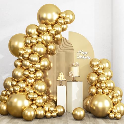 RUBFAC Gold Balloons Different Sizes 135pcs for Birthday Arch - color: Gold