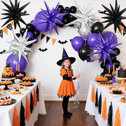 Black Purple Silver Star Balloons, 6PCS 22 Inch Foil Explosion Star Balloon - color: Black Purple Silver