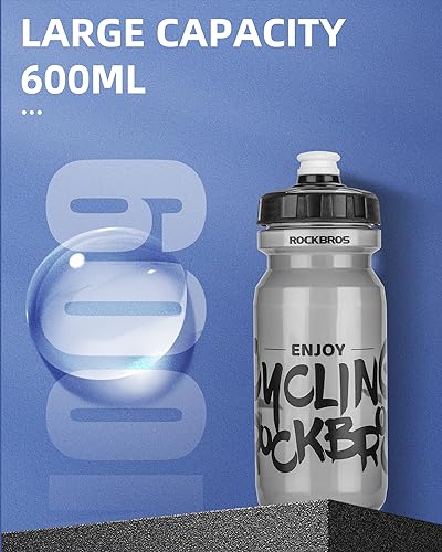 ROCKBROS Bike Water Bottle, 20-25oz BPA-Free Leakproof Squeeze Bottle | Material: PP5 20-25oz bottle; Safety: BPA/BPS-free; Design: Leakproof high-flow cap; Fits most bike cages - color: 20oz Black Grey