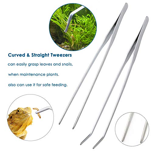 Capetsma Aquascape Long Stainless Steel Plant Tools Set - Aquarium Tweezers, Scissors, Spatula, Algae Scrapers - Fish Tank Cleaning Kit - color: Silver
