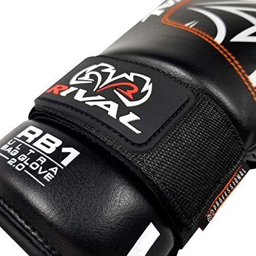 RIVAL Boxing RB1 2.0 Ultra Bag Gloves, Hook and Loop Closure, Super-Resistant Microfiber, High-Density Foam, Breathable Mesh Palm - color: Black, size: Medium