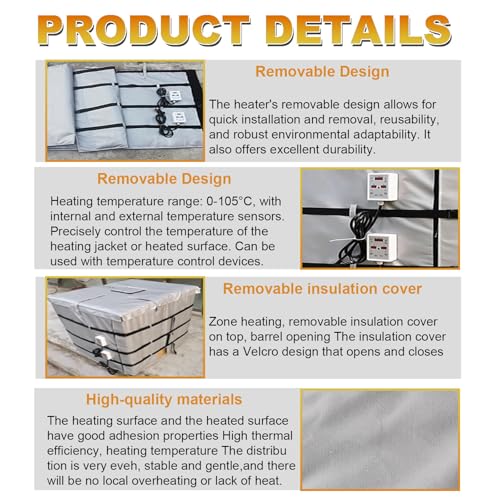 Ibc Heating Blanket, Ibc Portable/Oil Tank Heater Blanket,Oil Drum Heating Blanket,2000w/4000w Heating Blanket With Digital Display,Adjustable Temperature,Suitable Plastic Tanks,Oil Drums 200L - size: 200L