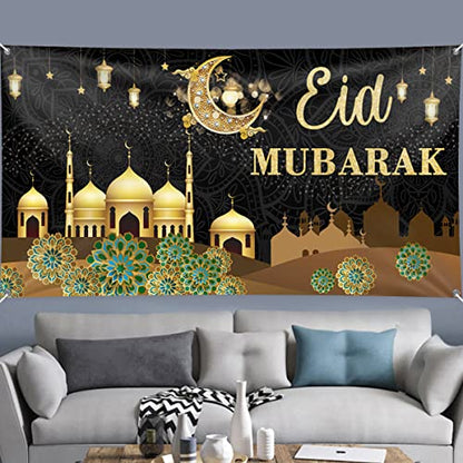 Eid Mubarak Decorations, 78 x 43INCH Large Fabric Muslim Ramadan Kareem Backdrop Banner Ramadan Mubarak Sign Photo Booth Backdrop Background for Muslim Ramadan Party Supplies