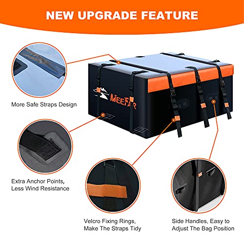 MeeFar Rooftop Cargo Carrier Car Roof Bag 21 Cubic Feet 100% Waterproof Car Top Carrier, Fits All Vehicle with/Without Rack,Include Anti-Slip Mat,10 Reinforced Straps,6 Door Hooks,Luggage Lock - size: 21 Cubic Feet