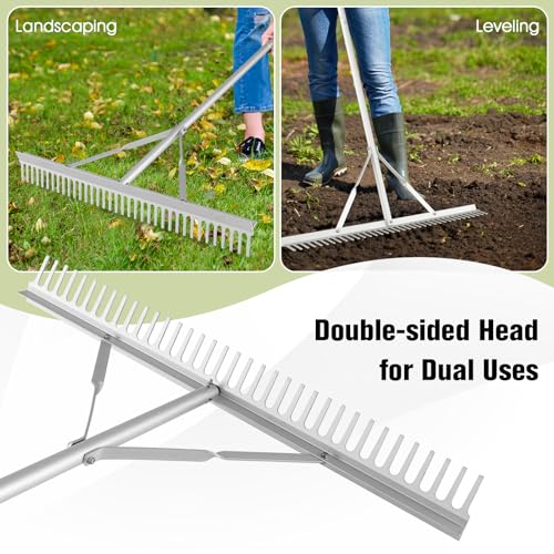 Goplus Landscape Rake 36 Inch, Aluminum Sand Rake w/36 Tines and 68" Long Non-Slip Handle, Beach Rake, Yard Rake Tool for Loosening & Leveling Soil, Garden Lawn Care, Collecting Leaves