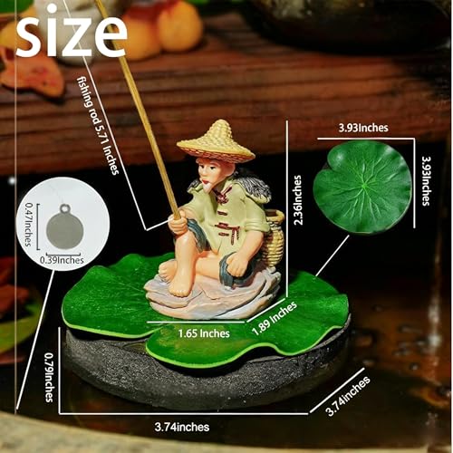Fisherman Aquarium Decor – Cute Fisherman Ornament Sitting Fishing Figurine with Mini Fishing Rod Fun Feeder Aquarium, Aquarium Decor, PVC Floating Diorama