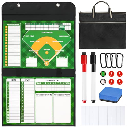 AOLEBA Baseball Lineup Board for Dugout,Dry Erase Magnetic Metal Baseball Clipboard for Coaches - style: Folded - Green