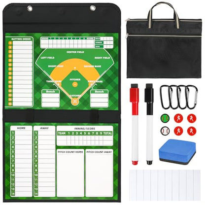 AOLEBA Baseball Lineup Board for Dugout,Dry Erase Magnetic Metal Baseball Clipboard for Coaches - style: Folded - Green