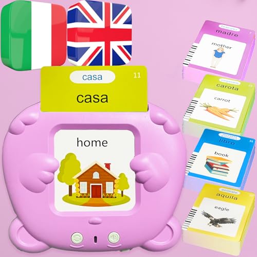 Bilingual Talking Flash Cards for Kids - Italiano Italian English Flashcards Children Adults, 510 Sight Words, ABC Alphabet, Pocket Speech for Toddlers, Audible Sensory Toys (Italian, Pink) - color: Italian, size: Pink