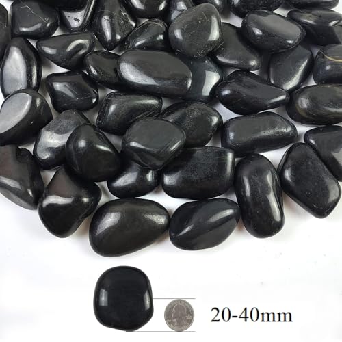 1-2.2 Inch Natural Polished Black River Rocks, 20LB Black Polished Pebbles for Garden Landscaping. Fish Tank Decorative River Rocks, Vase Filling Pebbles, Outdoor Decorative River Rocks - size: 20LB, style: Black