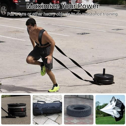 2 Pcs Sled Harness for Exercise, Adjustable Padded Shoulder Strap, Physical Football Running Resistance Training Rope Kit, Tire Pulling Workout Equipment