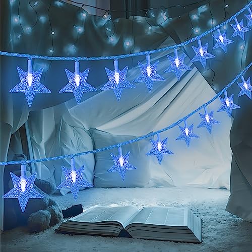 ITICdecor 스타 라이트 스타 스트링 조명 4.6m(15피트) 30 LED 요정 조명 배터리 작동 실내 및 실외 반짝임 크리스마스 조명 침실 장식 크리스마스 트리용(블루) - color: 블루., size: Star
