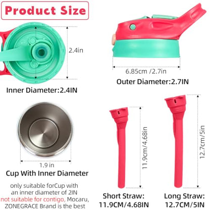 12oz Replacement Lid with 2 Straw for Kid Tumbler,Leak-Proof and Spill-Proof Straw Lids for ZONEGRACE Mocaru,BPA Free,Inner Diameter2.4IN (Rose, 1 Pack) - color: Rose