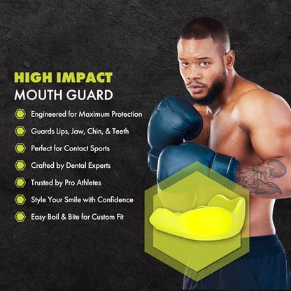 DAMAGE CONTROL High-Impact Sports Mouth Guard – DC Green 2.0 | Youth – Boil & Bite Fit, Sports Mouthguard for Boxing, Football, Hockey, Lacrosse & Basketball, Protects Lips, Jaw & Teeth