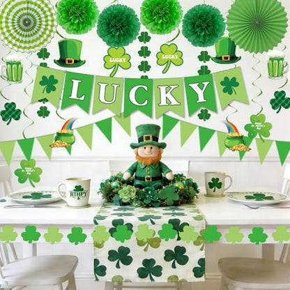 St. Patrick's Day Decorations Kit Shamrock Garlands Hanging Swirls Lucky Banner for Saint Patrick's Day Party Decor, Green Paper Fans Pom Poms Irish Decor for Home Saint Patrick Party Supplies - style: St. Patrick's Day