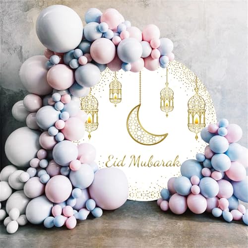 6.5ft Eid Mubarak Round Backdrop Cover Circle Arabian Ramadan Mubarak Islamic Muslim Circle Backdrop Gold Moon Lantern Circle Circle Background Polyester for Hajj Festival Party Decor Banner - size: 6.5ft-Diameter