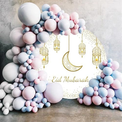 4ft Eid Mubarak Round Backdrop Cover Circle Arabian Ramadan Mubarak Islamic Muslim Circle Backdrop Gold Moon Lantern Circle Circle Background Polyester for Hajj Festival Party Decor Banner - size: 4ft-Diameter