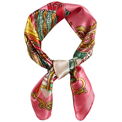 QBSM Womens 23.6 inch Satin Silk Feeling Formal Square Neck Scarf Head Hair Wraps Kerchief - color: Big Chain-pink