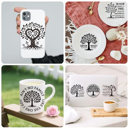 Peacoblue 18 Sheets Rub on Transfers for Crafts, Black Tree of Life 3.6"x3.9" UV DTF Cup Wraps Waterproof Rub on Cold Transfers Stickers for Wood Glass Metal Cup Tumblers Mirrors Mugs Home Decor - style: Black Tree of Life