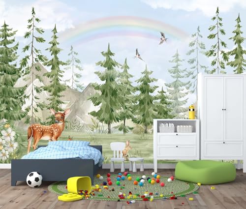 Nursery Pine Tree Wallpaper Mural Peel and Stick 82"x57" | Forest Animals Wall Mural for Baby Room Bedroom - color: ZZ-010, size: 82" x 57"