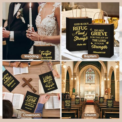 Chiisong 100 Pcs Christian Gift Bags, Fathers Day Religious Bible Verse Treat Bags with Handles Inspirational Church Scripture Bag for Women Wedding Baptism Birthday Party Favor(Black and Gold) - color: Black and Gold