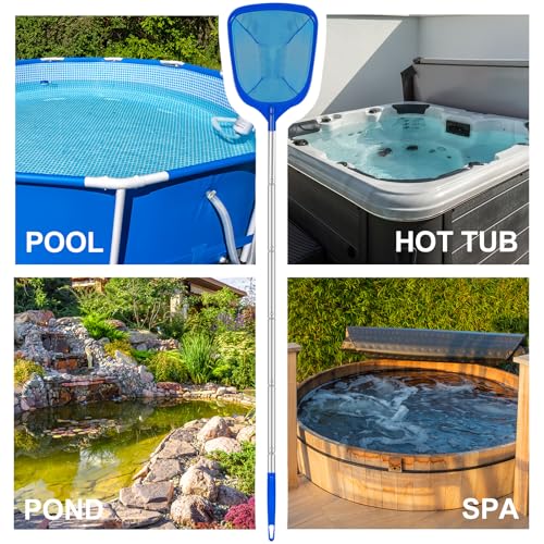 Pool Skimmer Net with Telescopic Pole – Fine Mesh for Leaves, Dust, Debris – Lightweight Safe-Edge Extendable 2.6–5.7 ft Aluminum Handle for Pools, Spas, Hot Tubs, Ponds & Garden Water - size: 6