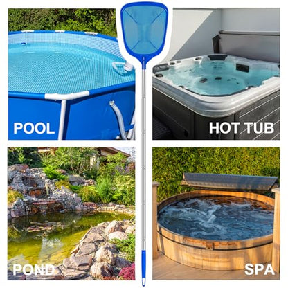 Pool Skimmer Net with Telescopic Pole – Fine Mesh for Leaves, Dust, Debris – Lightweight Safe-Edge Extendable 2.6–5.7 ft Aluminum Handle for Pools, Spas, Hot Tubs, Ponds & Garden Water - size: 6