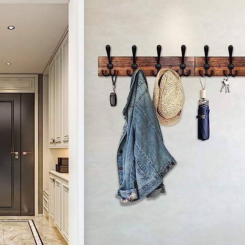 IBosins Wall Mounted Coat Rack, 31-2/5'' Long, Entryway Hanging Rack, Metal Wood Coat Hooks Rack with 8 Black Rustic Tri-Hooks Rail for Coat, Bag, Towel, Key, Hat, Umbrella - color: Brown