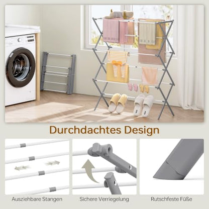 KINGBOARD Clothes Drying Rack, Collapsible Drying Rack Clothing with 11 Poles, 3-Tier Laundry Drying Rack, Small Clothes Drying Rack Foldable for Baby Clothes, 25lb Capacity, White & Grey - color: White&grey