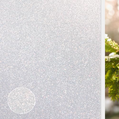 NINETREX Window Privacy Film,Frosted Glass Window Stickers,No Glue Vinyl Static Cling Anti-UV Removable for Home Living Room Bedroom,Crystal 17.5 x 78.7 inches