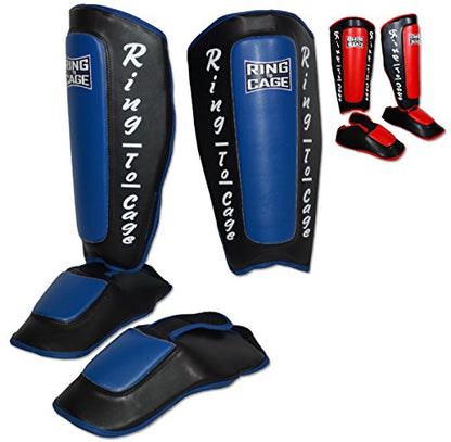Deluxe Muay Thai Pro-Style Shin Instep for Muay Thai, MMA, Kickboxing, Stand up - color: Blue, size: Large