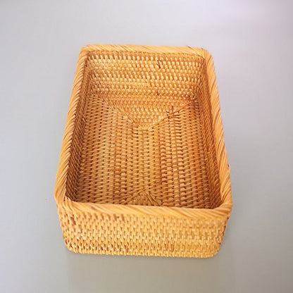 Handmade Rectangle Wicker Fruit Box Rattan Tray Magazine Organizer and Small Objects Container Serving Basket (Large) - size: Large